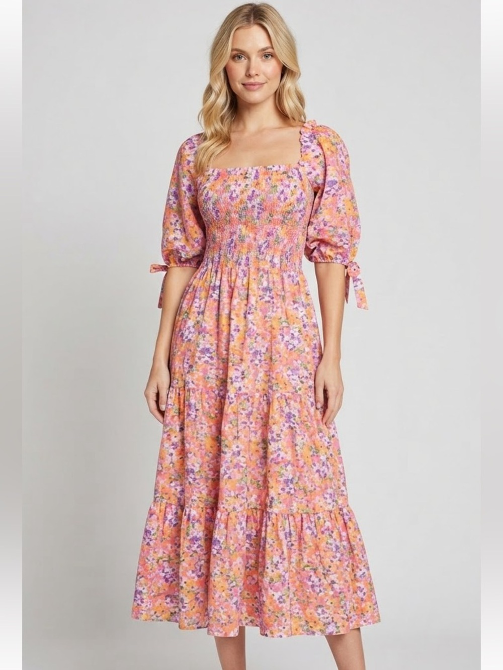 Women's Peixoto Floral Midi Dress Size S Pink Orange
